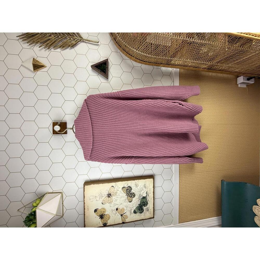 Free People Chunky Pink Heavy Knit Swim Too Deep Cardigan - Size - Small - Picture 5 of 8